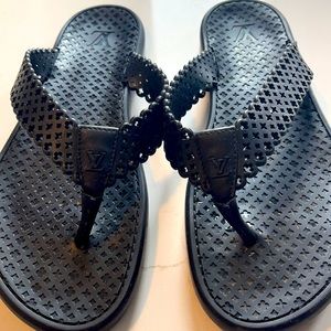 Louis Vuitton Flip Flop Thong Sandals 41 LV Monogram Black